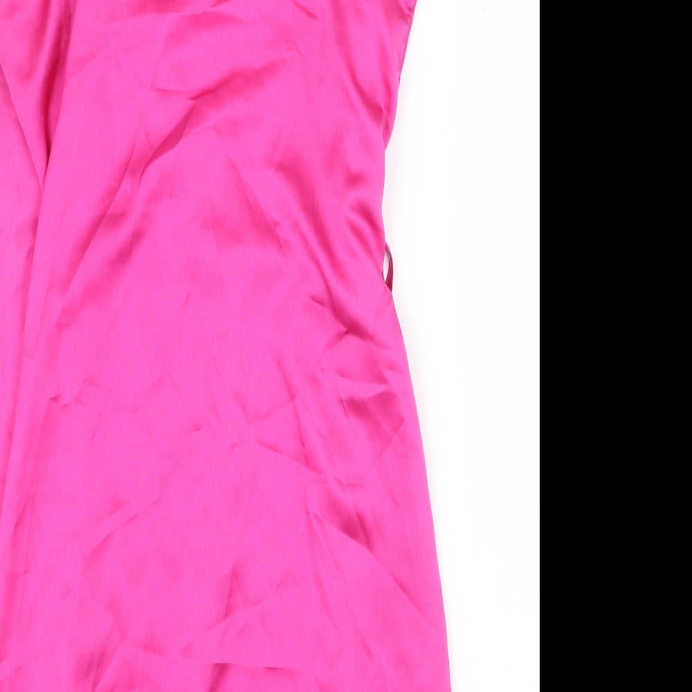 Material Gal Womens Pink Polyester Wrap Dress Size 8 V-Neck Pullover