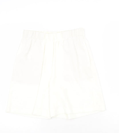 Marks and Spencer Womens White Polyester Culotte Shorts Size 6 Regular Pull On