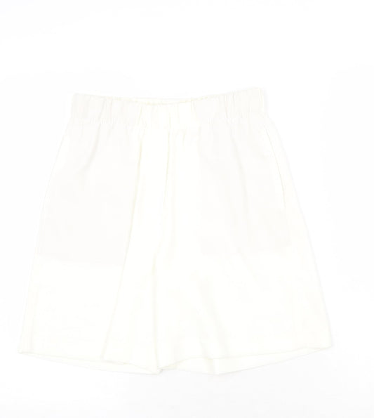 Marks and Spencer Womens White Polyester Culotte Shorts Size 6 Regular Pull On