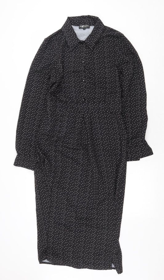 Ayanapa Womens Black Polka Dot Polyester Shirt Dress Size M Collared Button