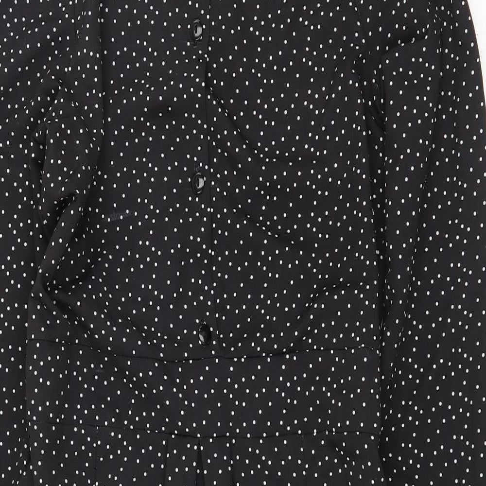 Ayanapa Womens Black Polka Dot Polyester Shirt Dress Size M Collared Button