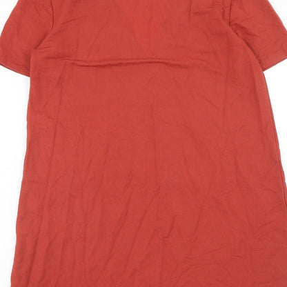 Zara Womens Red Viscose T-Shirt Dress Size M V-Neck Pullover