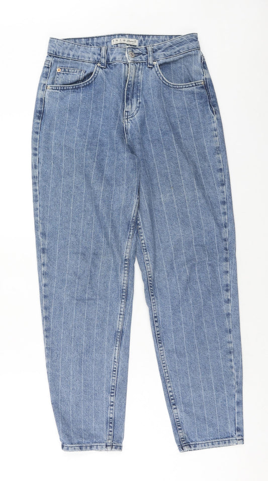 Denim & Co. Womens Blue Striped Cotton Straight Jeans Size 8 Regular Zip