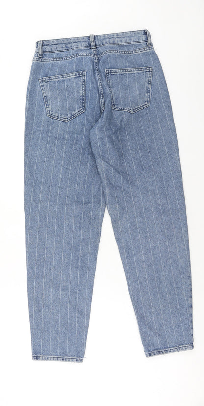 Denim & Co. Womens Blue Striped Cotton Straight Jeans Size 8 Regular Zip