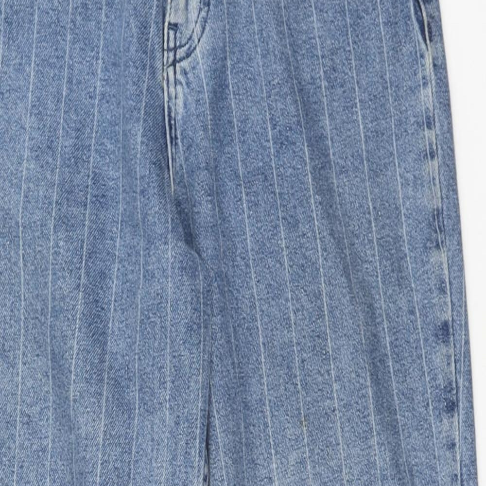 Denim & Co. Womens Blue Striped Cotton Straight Jeans Size 8 Regular Zip