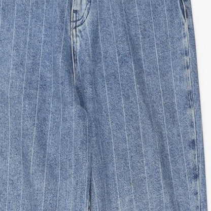 Denim & Co. Womens Blue Striped Cotton Straight Jeans Size 8 Regular Zip