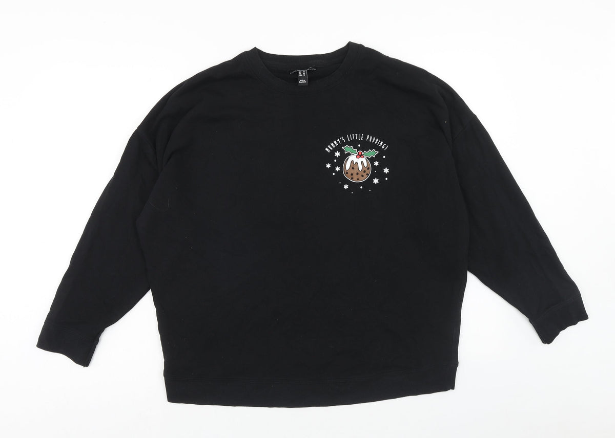 New Look Womens Black Cotton Pullover Sweatshirt Size 14 Pullover - Christmas