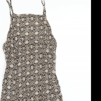Urban renewal Womens Black Geometric Viscose A-Line Size XS Square Neck Zip