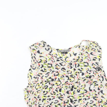 attr@ttivo Womens Multicoloured Geometric Viscose Basic Tank Size S V-Neck