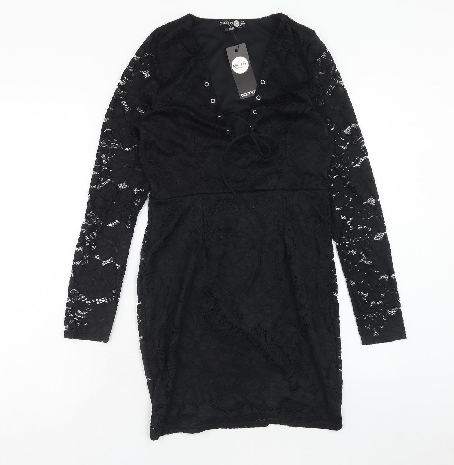 Boohoo Womens Black Polyester Pencil Dress Size 10 V-Neck Pullover