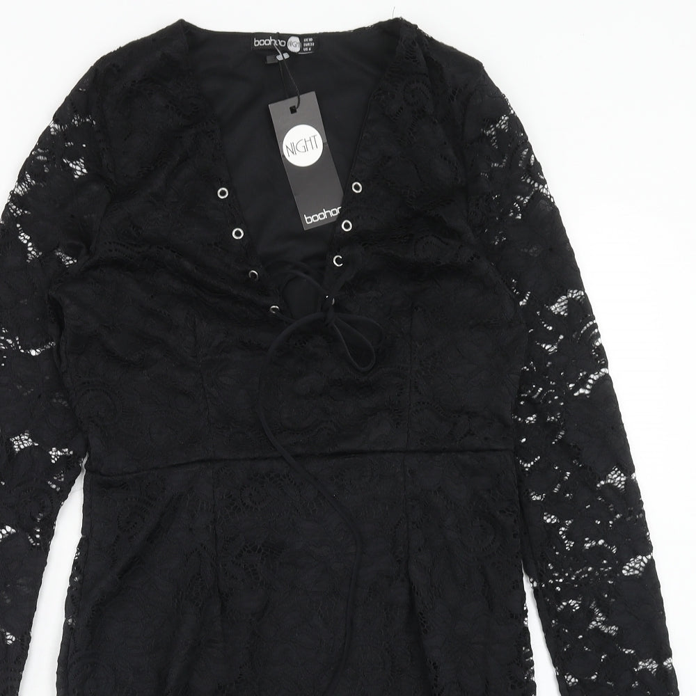 Boohoo Womens Black Polyester Pencil Dress Size 10 V-Neck Pullover