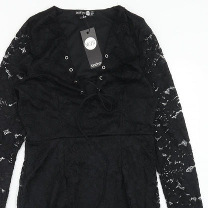 Boohoo Womens Black Polyester Pencil Dress Size 10 V-Neck Pullover