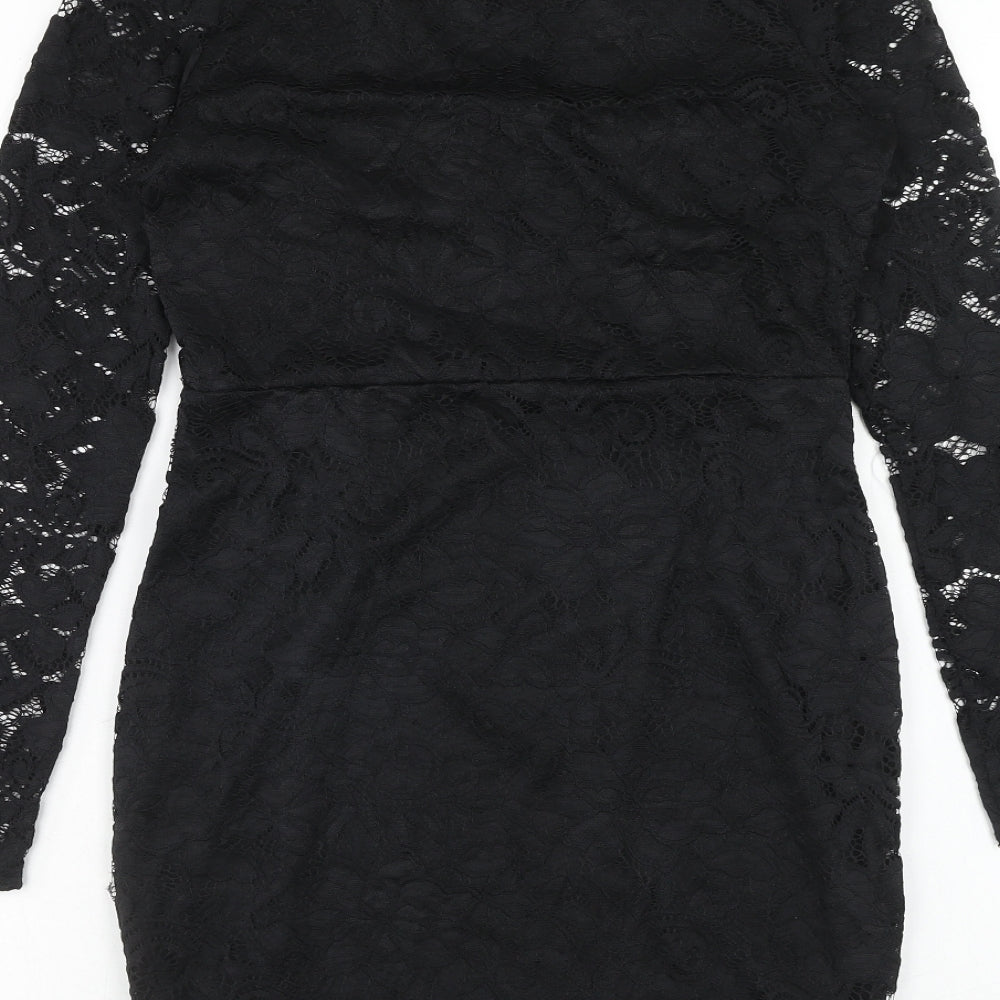 Boohoo Womens Black Polyester Pencil Dress Size 10 V-Neck Pullover