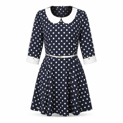 Yumi Womens Blue Polka Dot Polyester Fit & Flare Size 12 Round Neck Zip