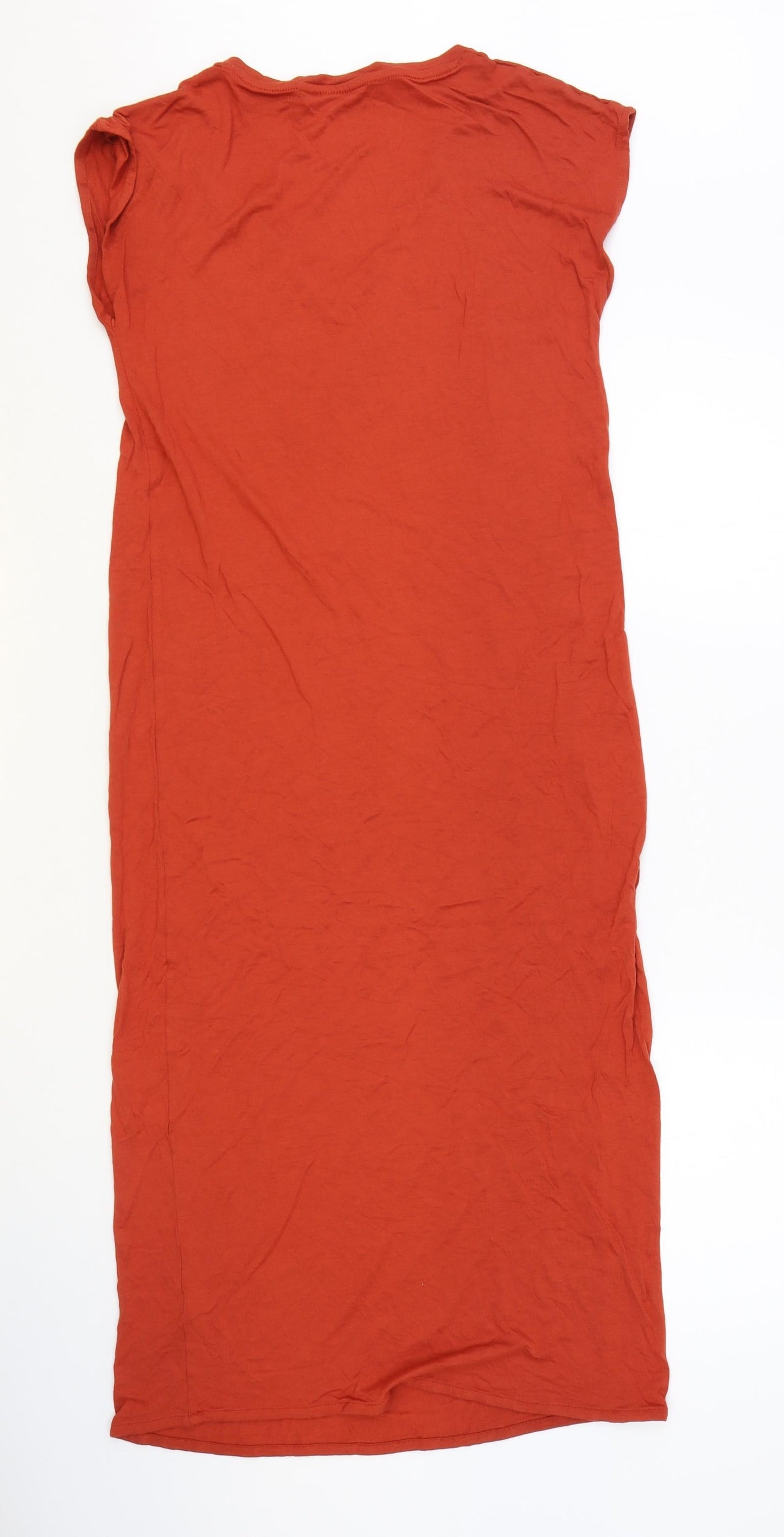 Marks and Spencer Womens Orange Viscose T-Shirt Dress Size S V-Neck Pullover