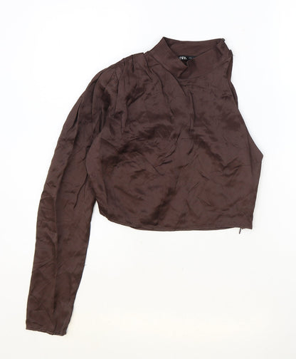 Womens UK Size S Zara Brown Cropped Blouse