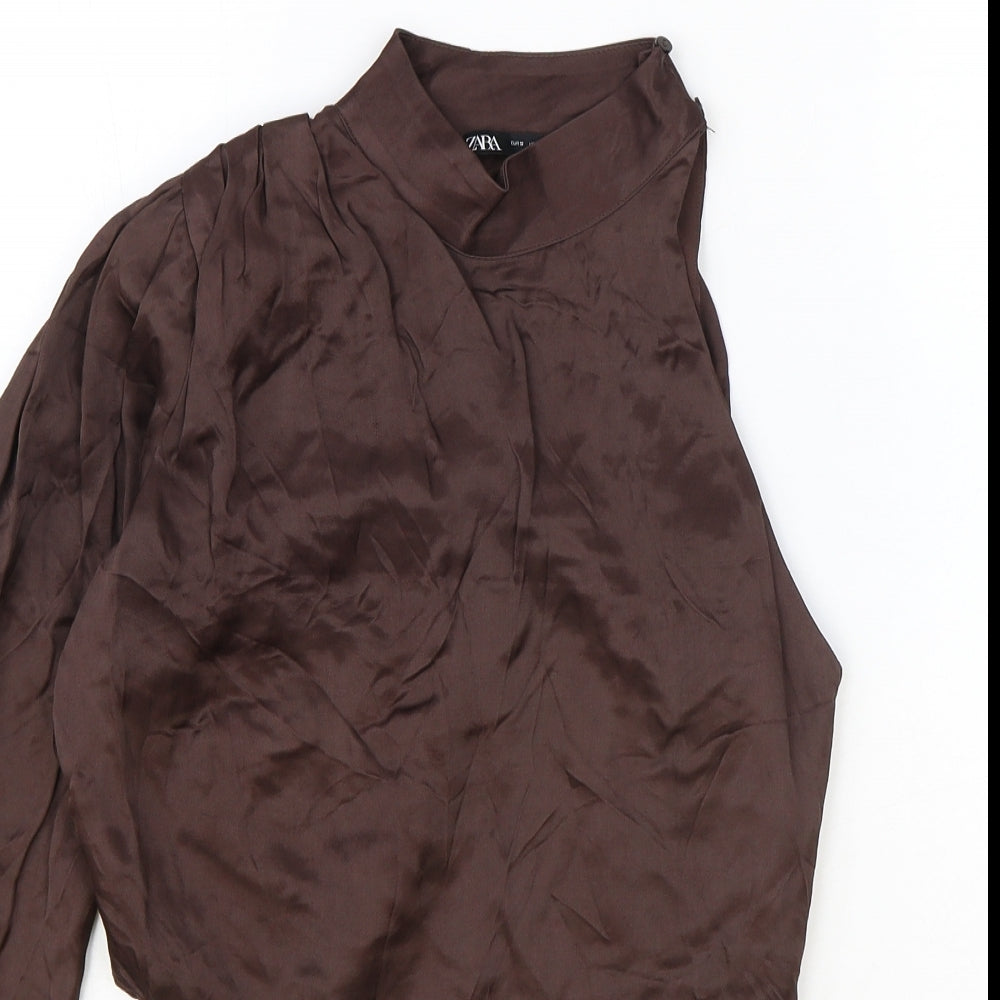 Womens UK Size S Zara Brown Cropped Blouse