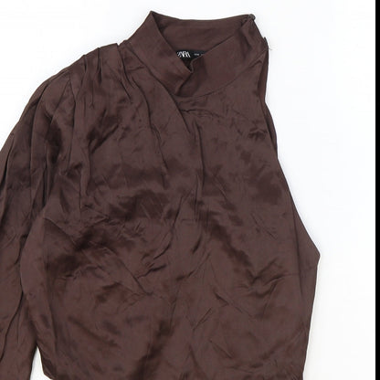 Womens UK Size S Zara Brown Cropped Blouse