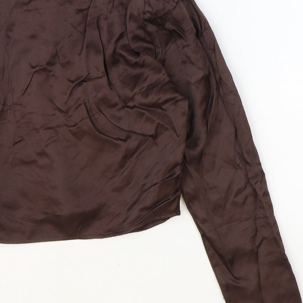 Womens UK Size S Zara Brown Cropped Blouse