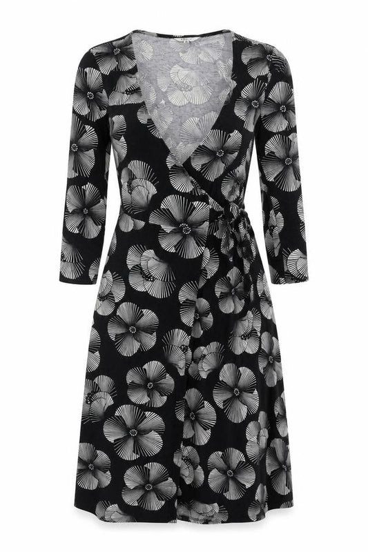 M&Co Womens Black Floral Viscose Wrap Dress Size 8 V-Neck Pullover