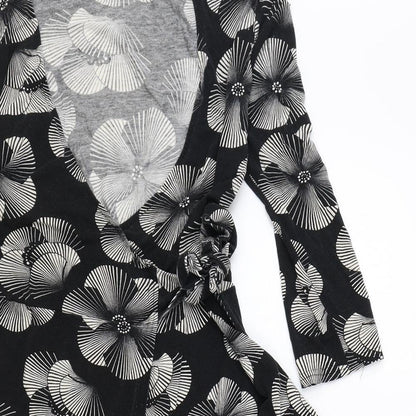 M&Co Womens Black Floral Viscose Wrap Dress Size 8 V-Neck Pullover