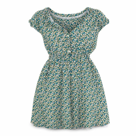 Shikka London Womens Green Geometric Cotton Fit & Flare Size S V-Neck Button - Size S-M