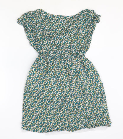 Shikka London Womens Green Geometric Cotton Fit & Flare Size S V-Neck Button - Size S-M