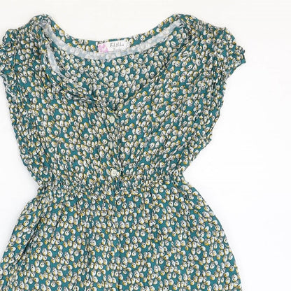 Shikka London Womens Green Geometric Cotton Fit & Flare Size S V-Neck Button - Size S-M