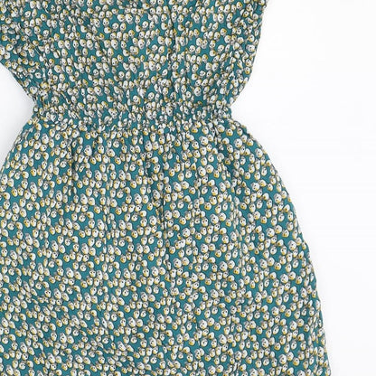 Shikka London Womens Green Geometric Cotton Fit & Flare Size S V-Neck Button - Size S-M