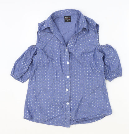 Thilani Womens Beige Polka Dot Polyester Basic Button-Up Size M Collared - Cold Shoulder