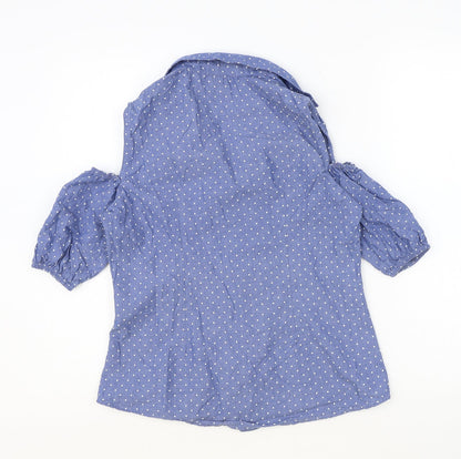 Thilani Womens Beige Polka Dot Polyester Basic Button-Up Size M Collared - Cold Shoulder