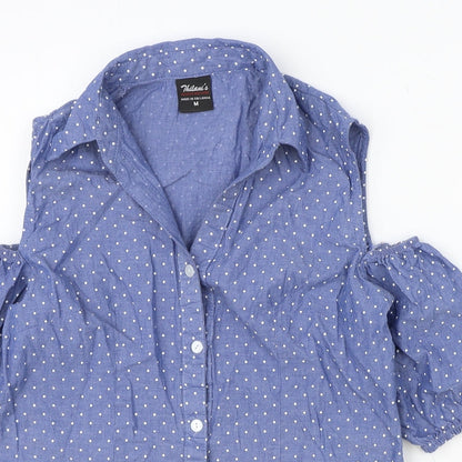 Thilani Womens Beige Polka Dot Polyester Basic Button-Up Size M Collared - Cold Shoulder