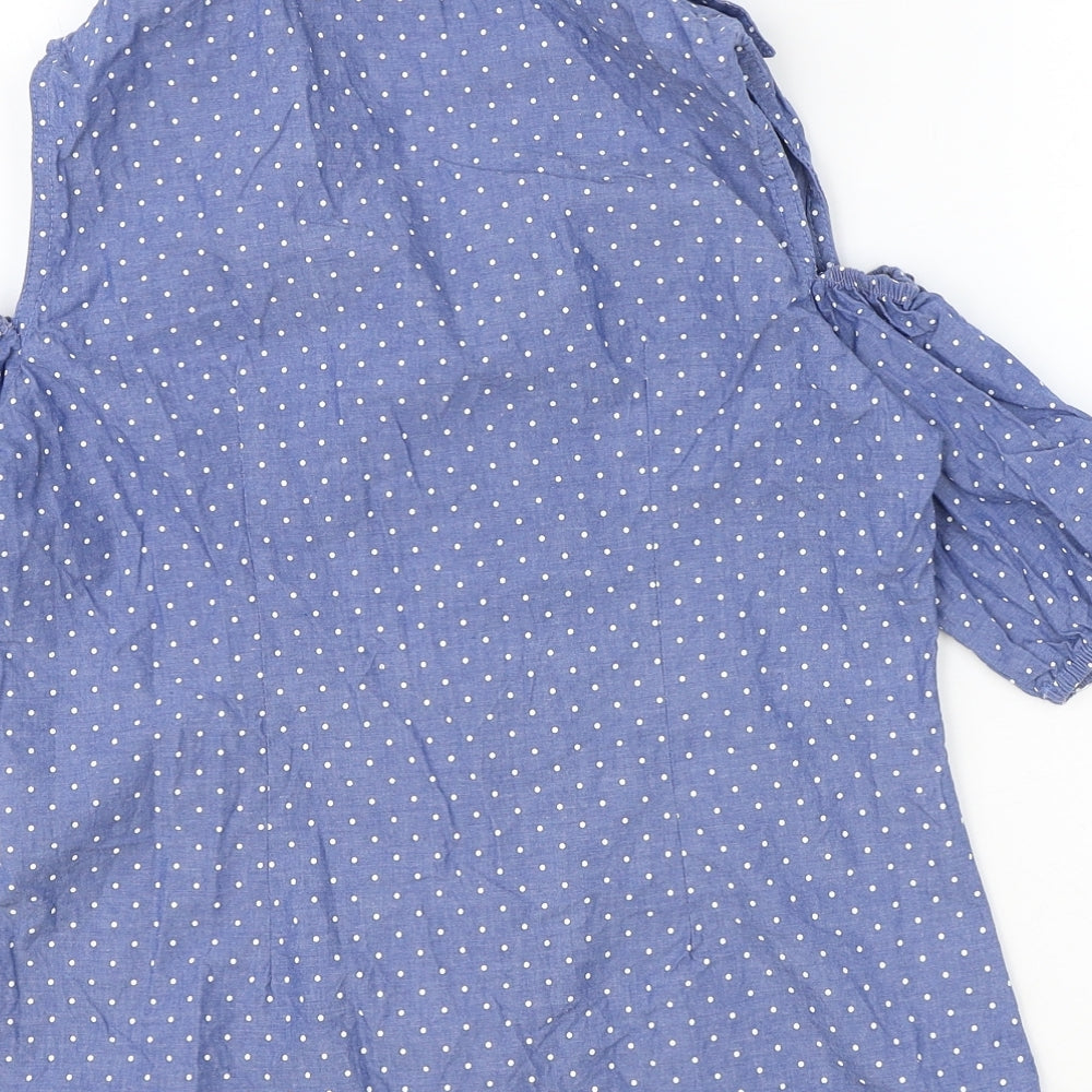 Thilani Womens Beige Polka Dot Polyester Basic Button-Up Size M Collared - Cold Shoulder