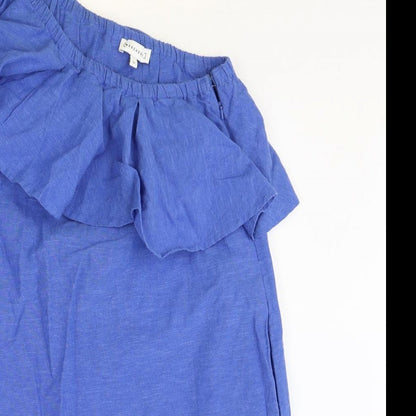 Warehouse Womens Blue Cotton Tank Dress Size 10 One Shoulder Zip
