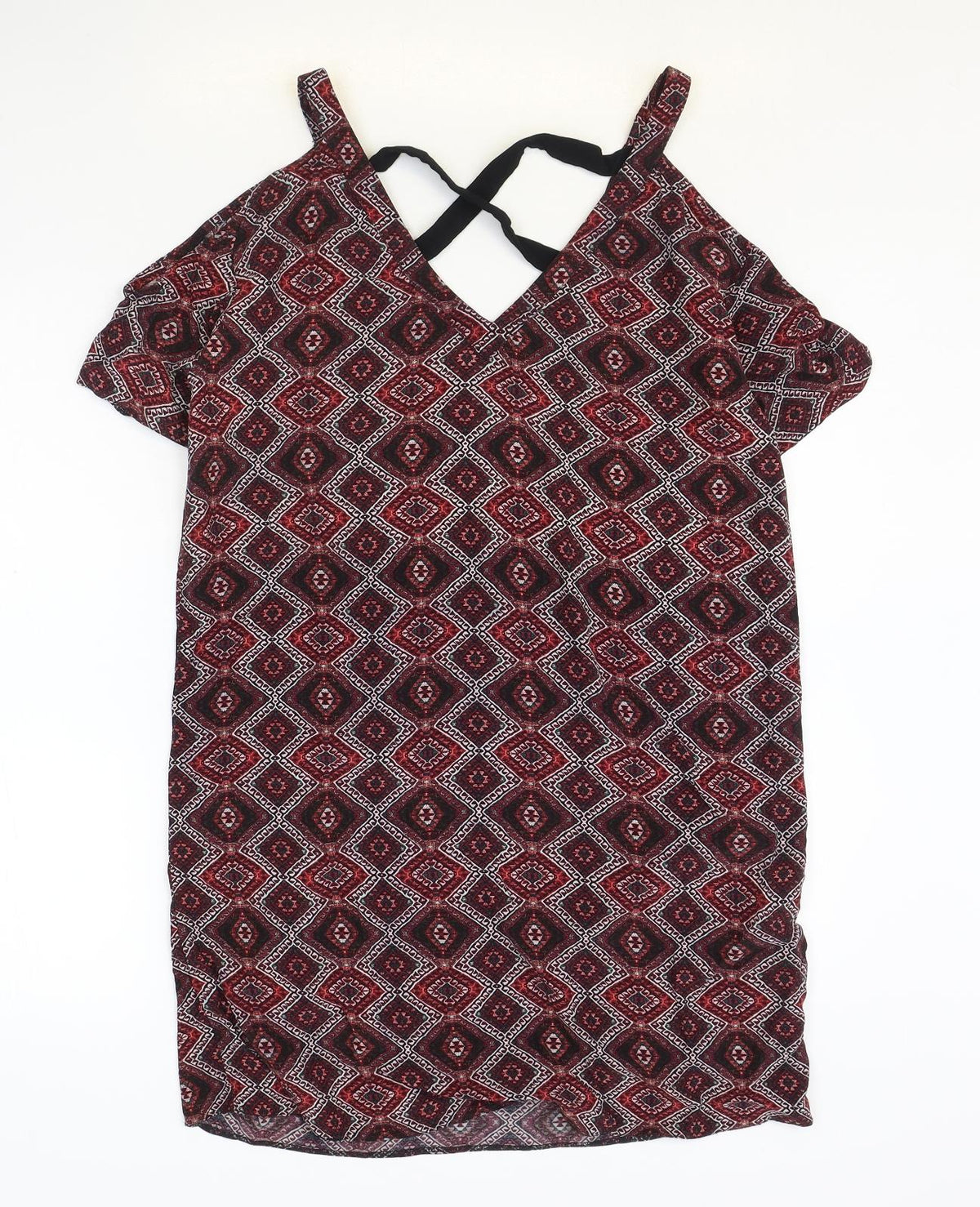 & Other Stories Womens Red Geometric Viscose Shift Size XS V-Neck Pullover