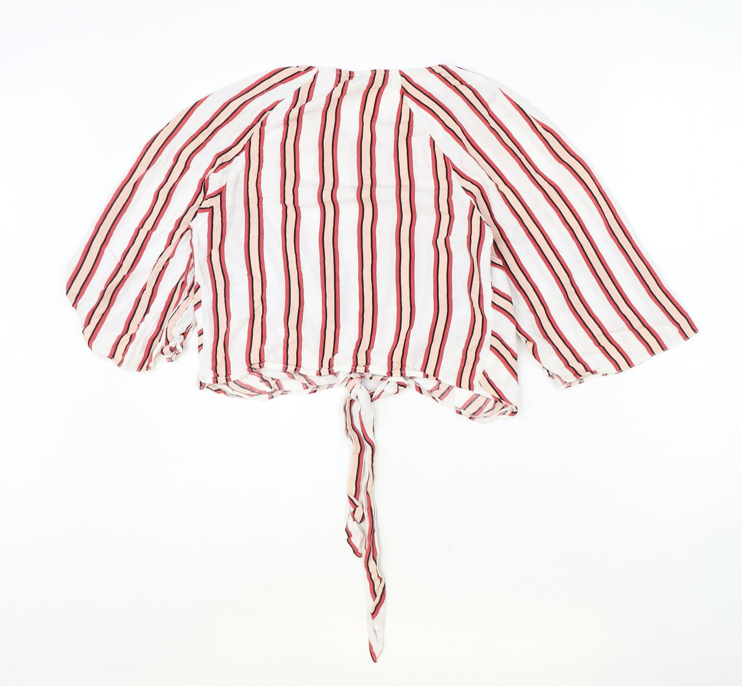 Miss Selfridge Womens Multicoloured Striped Viscose Cropped Blouse Size 8 Round Neck - Knot Front