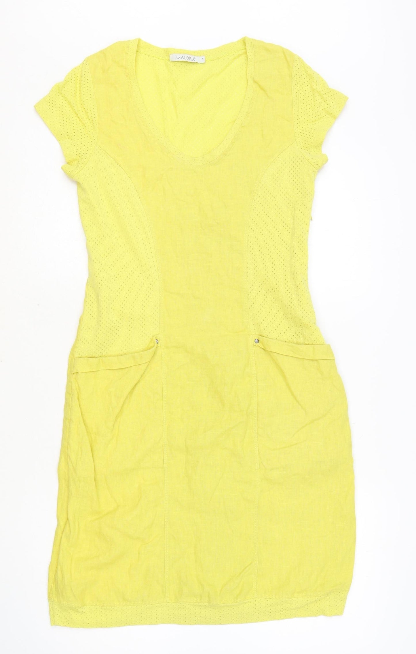 Maloka Womens Yellow Cotton Bodycon Size XS Scoop Neck Zip