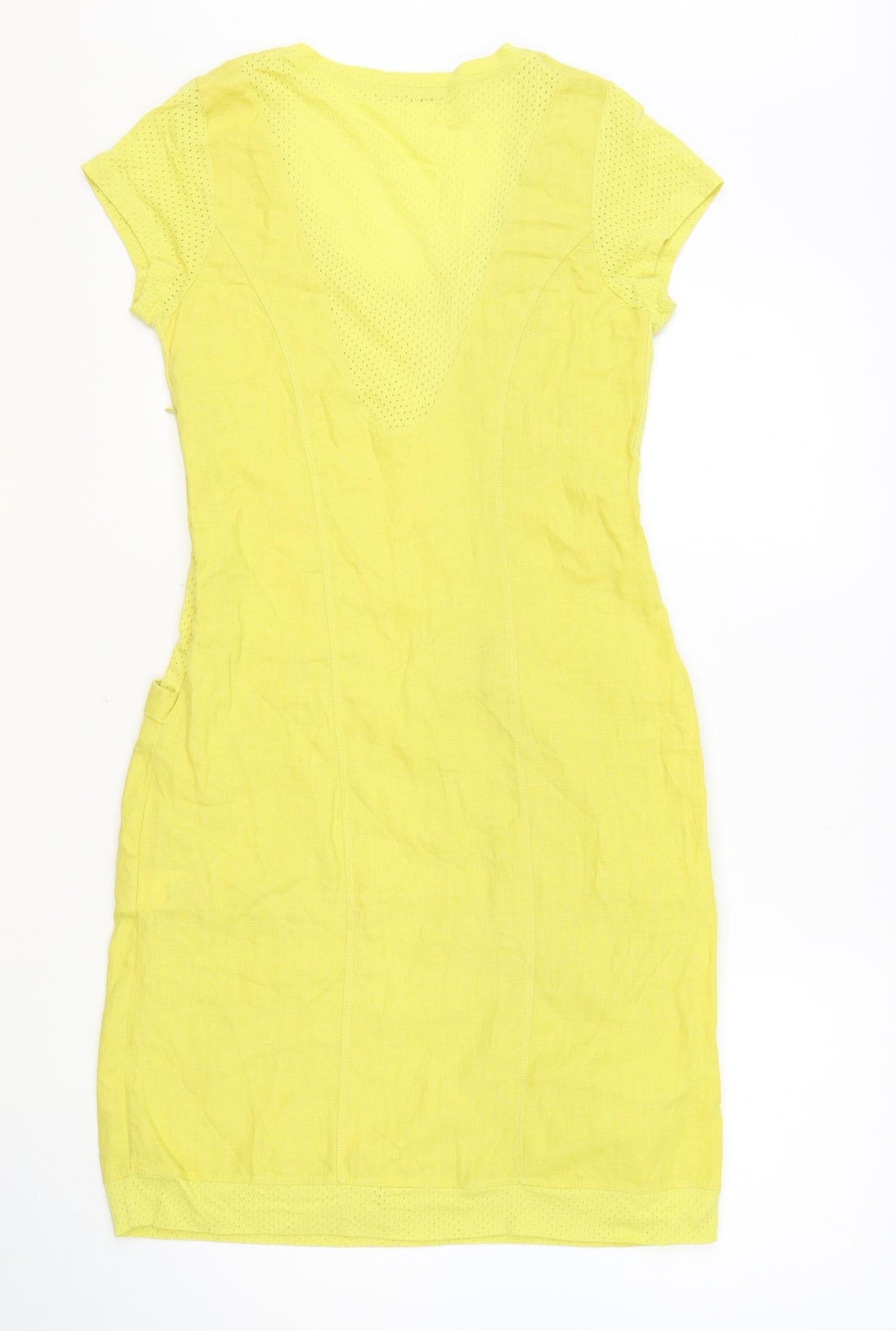 Maloka Womens Yellow Cotton Bodycon Size XS Scoop Neck Zip