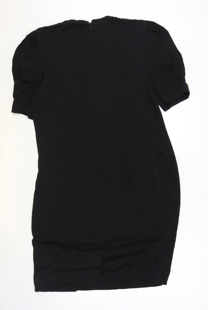 David Warren Womens Black Rayon Sheath Size 10 Round Neck Zip