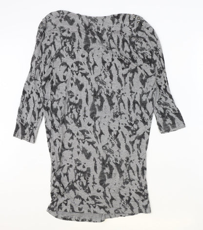 Fransa Womens Grey Geometric Viscose Jumper Dress Size S Cowl Neck Pullover