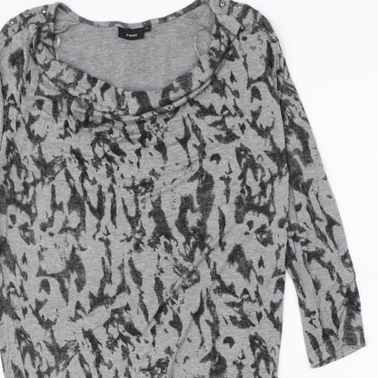 Fransa Womens Grey Geometric Viscose Jumper Dress Size S Cowl Neck Pullover