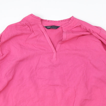 Marks and Spencer Womens Pink Viscose Basic Blouse Size 6 V-Neck