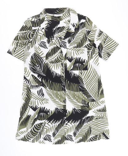 Topshop Womens Multicoloured Geometric Polyester Shirt Dress Size 8 Collared Button - Leaf Print