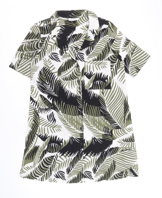 Topshop Womens Multicoloured Geometric Polyester Shirt Dress Size 8 Collared Button - Leaf Print