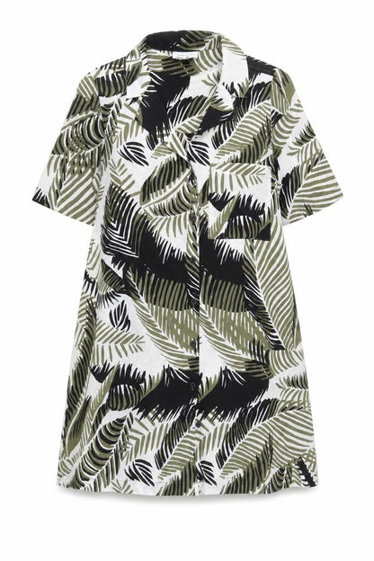 Topshop Womens Multicoloured Geometric Polyester Shirt Dress Size 8 Collared Button - Leaf Print