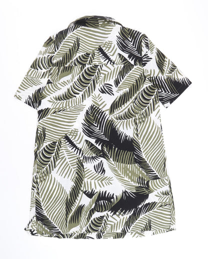Topshop Womens Multicoloured Geometric Polyester Shirt Dress Size 8 Collared Button - Leaf Print