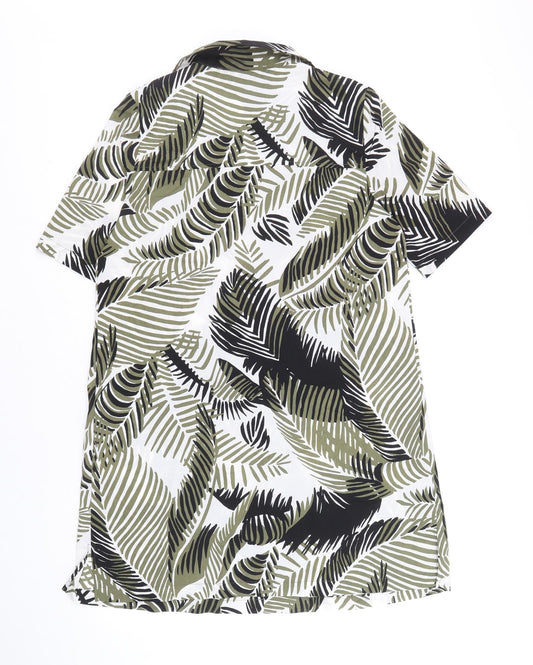Topshop Womens Multicoloured Geometric Polyester Shirt Dress Size 8 Collared Button - Leaf Print