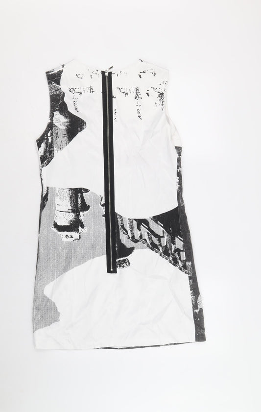Sweet Miss Womens White Geometric Cotton Shift Size S Scoop Neck Zip - Ruins Print