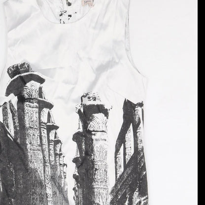 Sweet Miss Womens White Geometric Cotton Shift Size S Scoop Neck Zip - Ruins Print