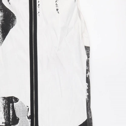 Sweet Miss Womens White Geometric Cotton Shift Size S Scoop Neck Zip - Ruins Print